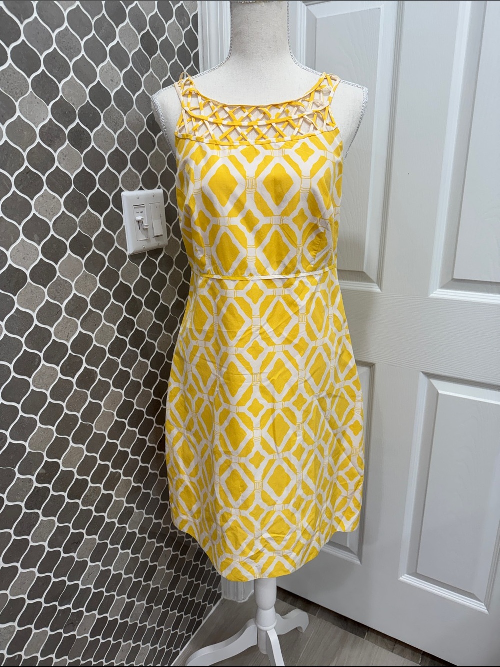 Lilly Pulitzer Yellow & White Lattice-Trim Midi Dress